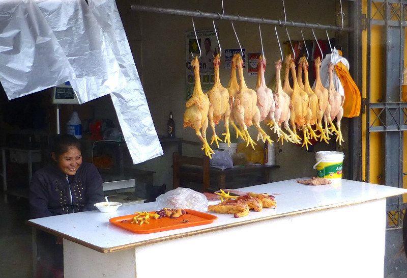 Typical chicken stand around Mercado Central in Huaraz