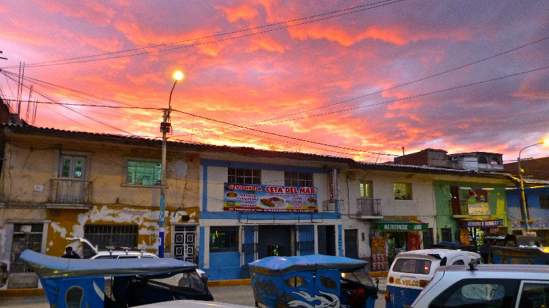 Sunset above traffic in Huaraz