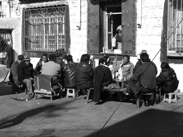Old Tibetan men enjoying some tea