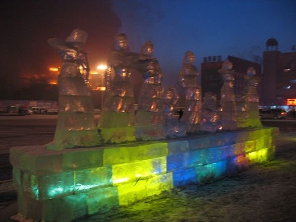 Ice sculptures outside the train station