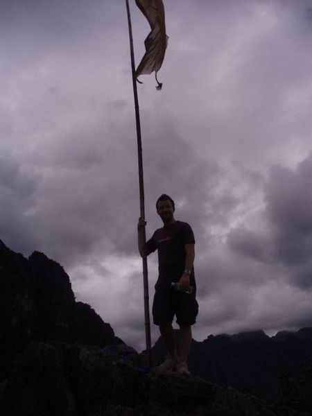 At the top of a lookout point in VangVieng