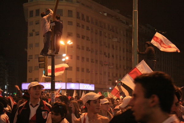 River Plate fans celebrate their title win with a street party