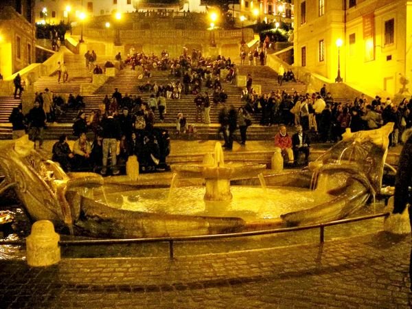 Spanish Steps and Bernini's Fountain at night