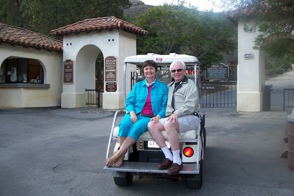 Touring the island on a golf cart