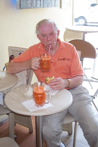 Bill enjoys his carrot shake