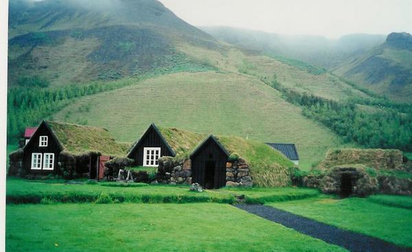Traditional "mudhouses" or farmhouses covered in earth for insulation