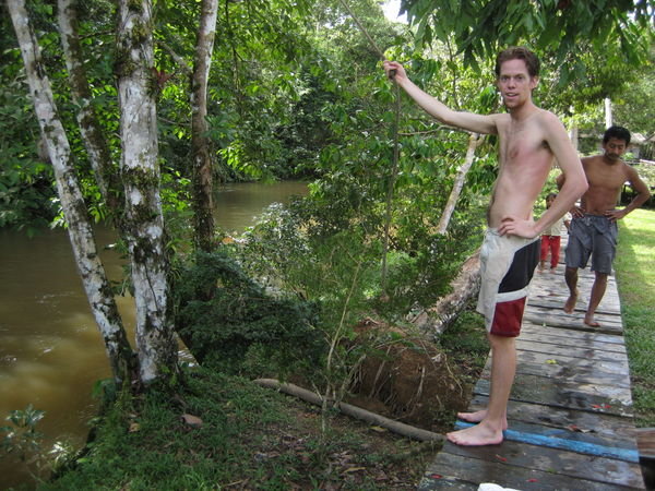 go for a swim with a rope. Rio Napo is so cool to chill out and to enjoy the jungle-feeling best