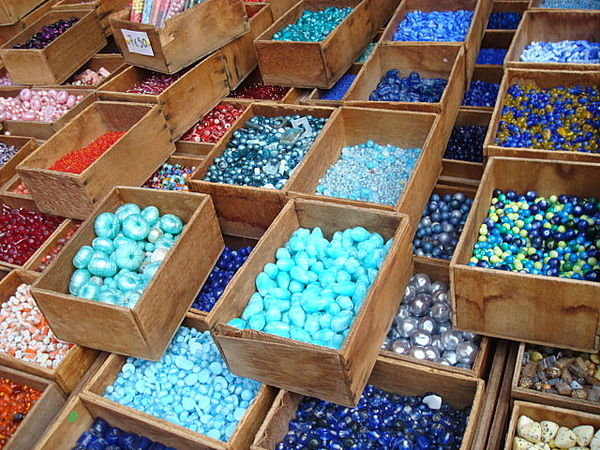 boxes of blue buttons