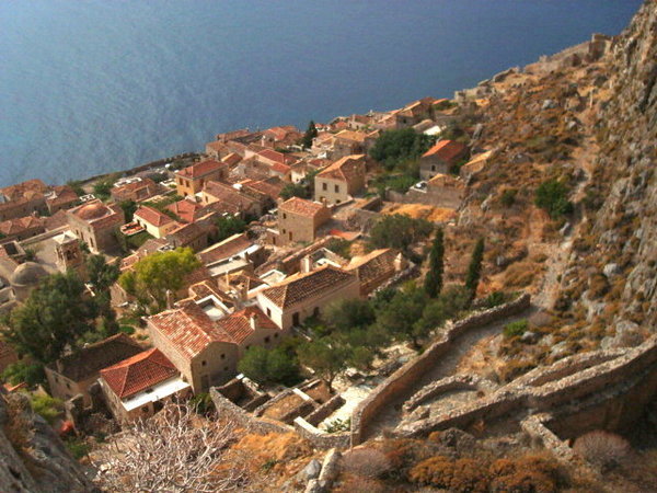 looking down at the lower town