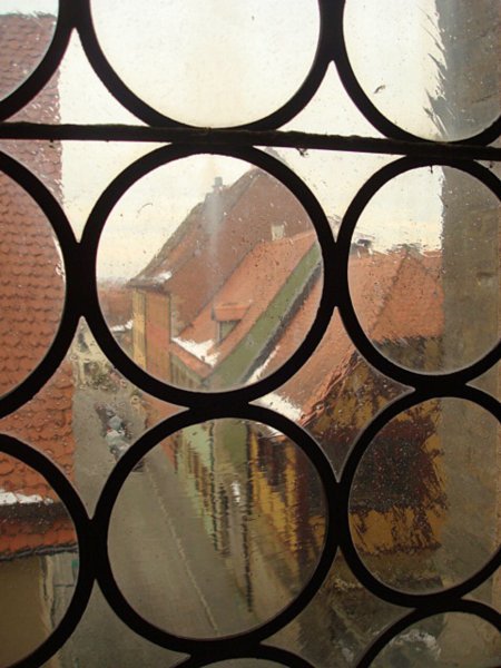 looking out of the window of the church