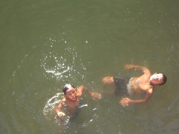 Kids swimming in the River Kwai
