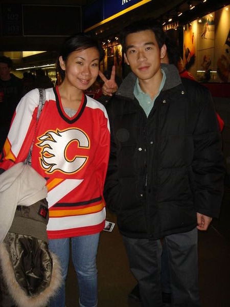 Dressed up for supporting Calgary team !! haha even I could guess... they might 90% lose hehe