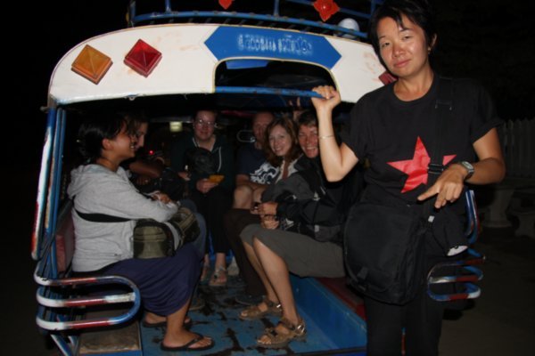 Off to the night market by Tuk Tuk Shelley riding shotgun, Luang Prabang