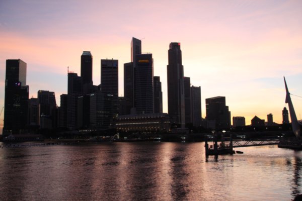 The skyline at sunset, Singapore