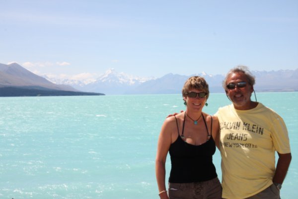 At Lake Pukaki with Mount Cook in the background