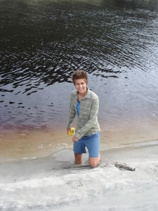 Evan getting stuck in the sand by the lagoon