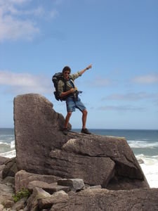 Evan rocking out on a boulder