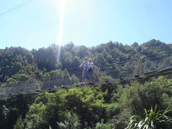 Geoff and Coral on the swingbridge