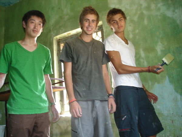 Koishiro, Chris and Evan all getting ready to paint