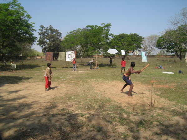 Some of the boys playing cricket