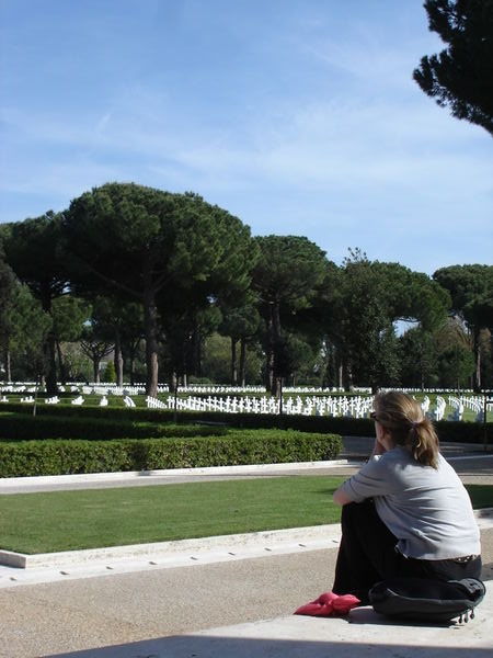 Jen looking out at the marble crosses