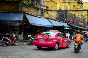 Bangkok, Thailand, pink and orange taxis