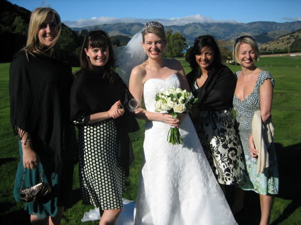 The Bride & friends with the Mountain Backdrop