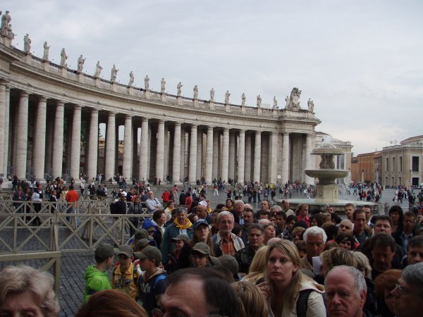 Crowds waiting at St Peter's
