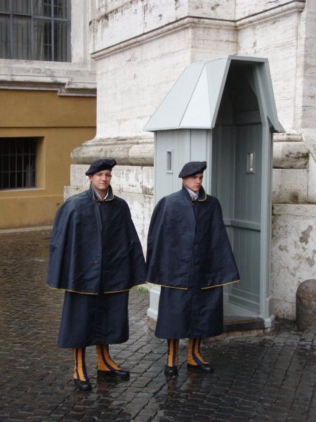 Swiss guards brave the rain at St Peter's