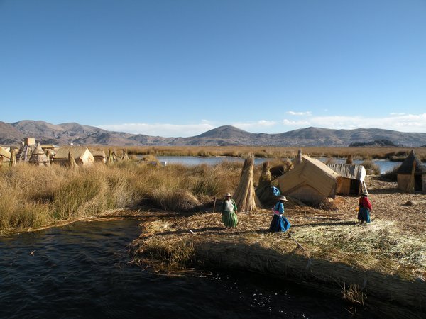 ladies on the island Los Uros on Lake Titicaca