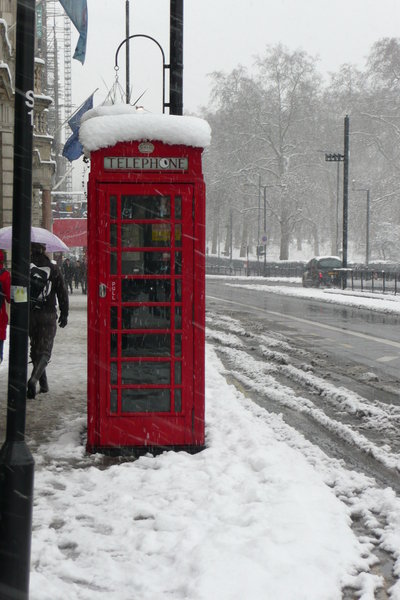 Phone box in the snow