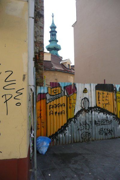 Grafitti and clock tower 