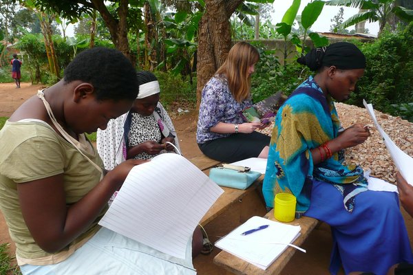 Making beads with the Lweza women