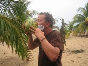 Drinking Coconuts on Hopkins Beach