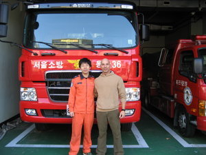 Aaron with Korean firefighter