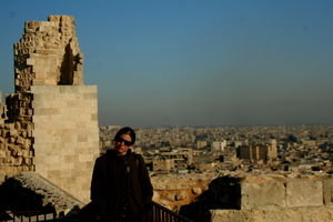 Jane at the top of the citadel, looking out over Aleppo