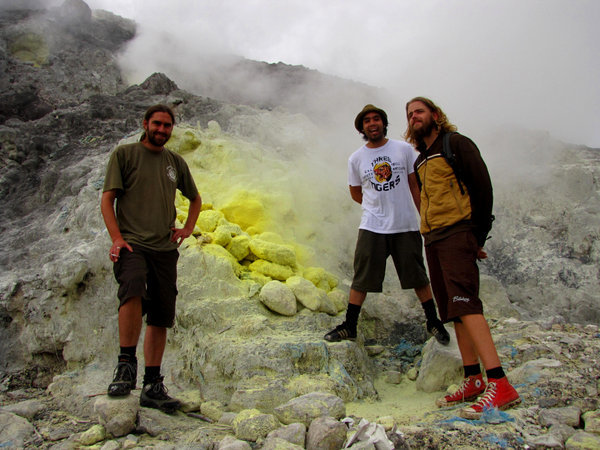 The boys breathing in the sulphur