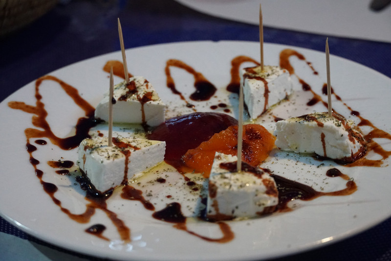 goat's cheese drizzled with prune molasses