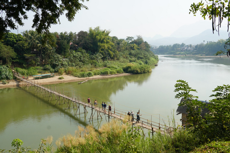 bamboo bridge over the nam khan river