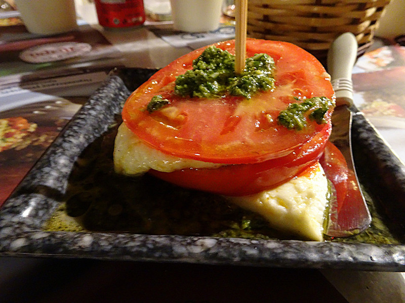 sfelara cheese, tomato and pistachio pesto