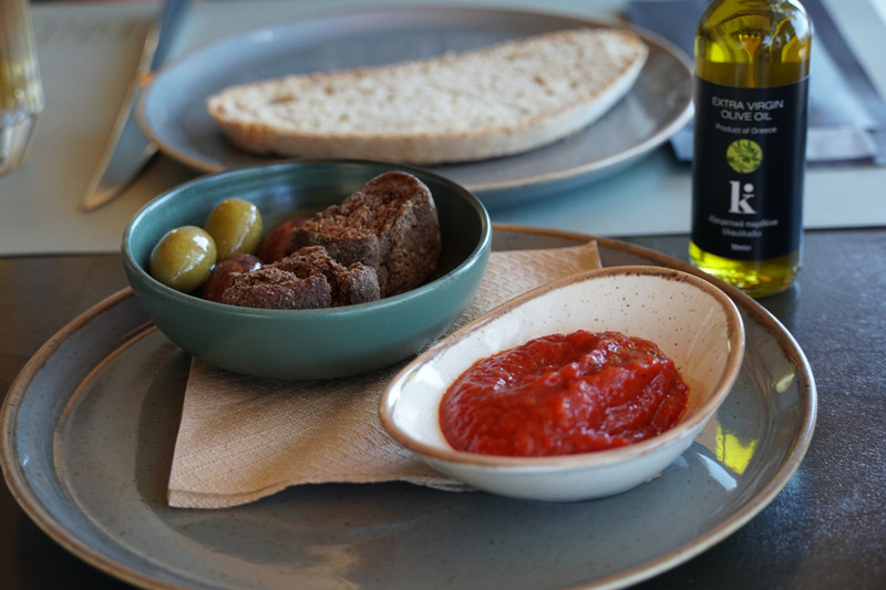 bread, olives and olive oil