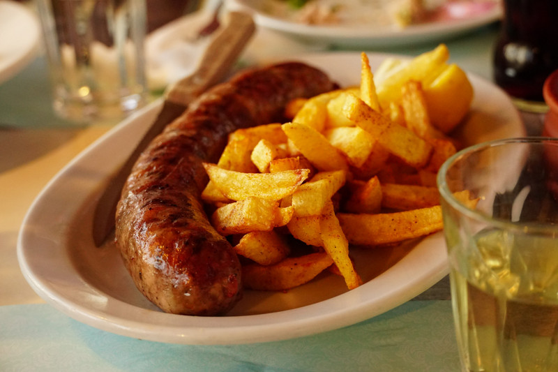 greek sausage and chips