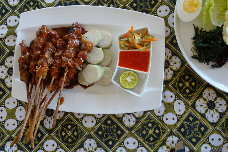 chicken satay with lontong rice cakes