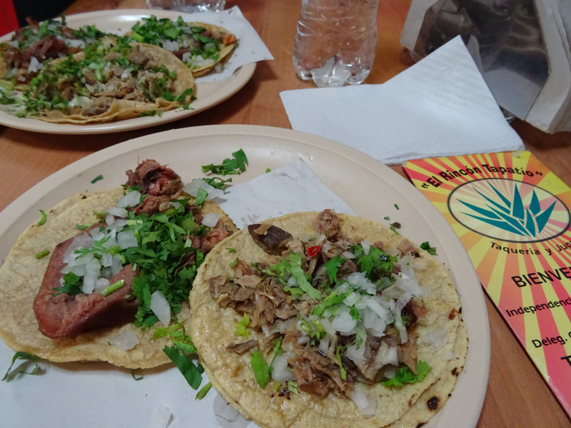 beef tongue taco and stewed goat taco