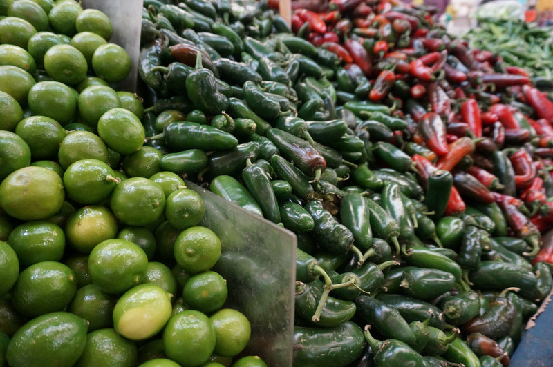 mexico city - jamaica market limes and jalapenos