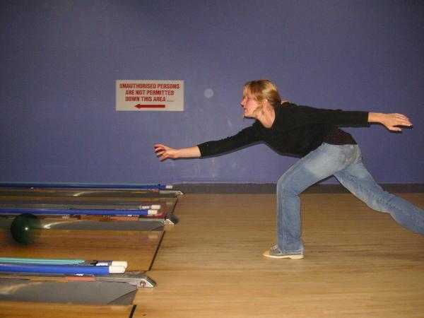 Bowling alley - action shot of Marion