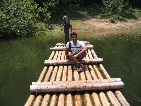 Bamboo raft.