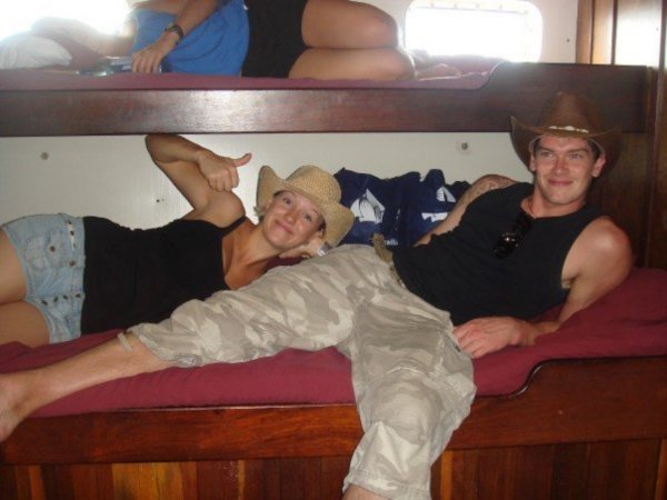 Mark and I in our bed on boat