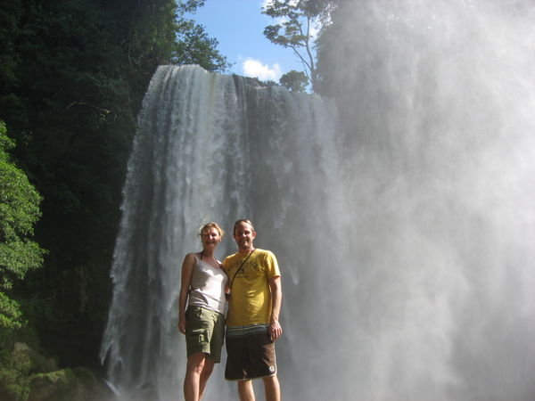 Us and Misol Ha waterfall