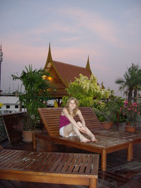 By the pool on top of our second hotel (on Khao San Road)